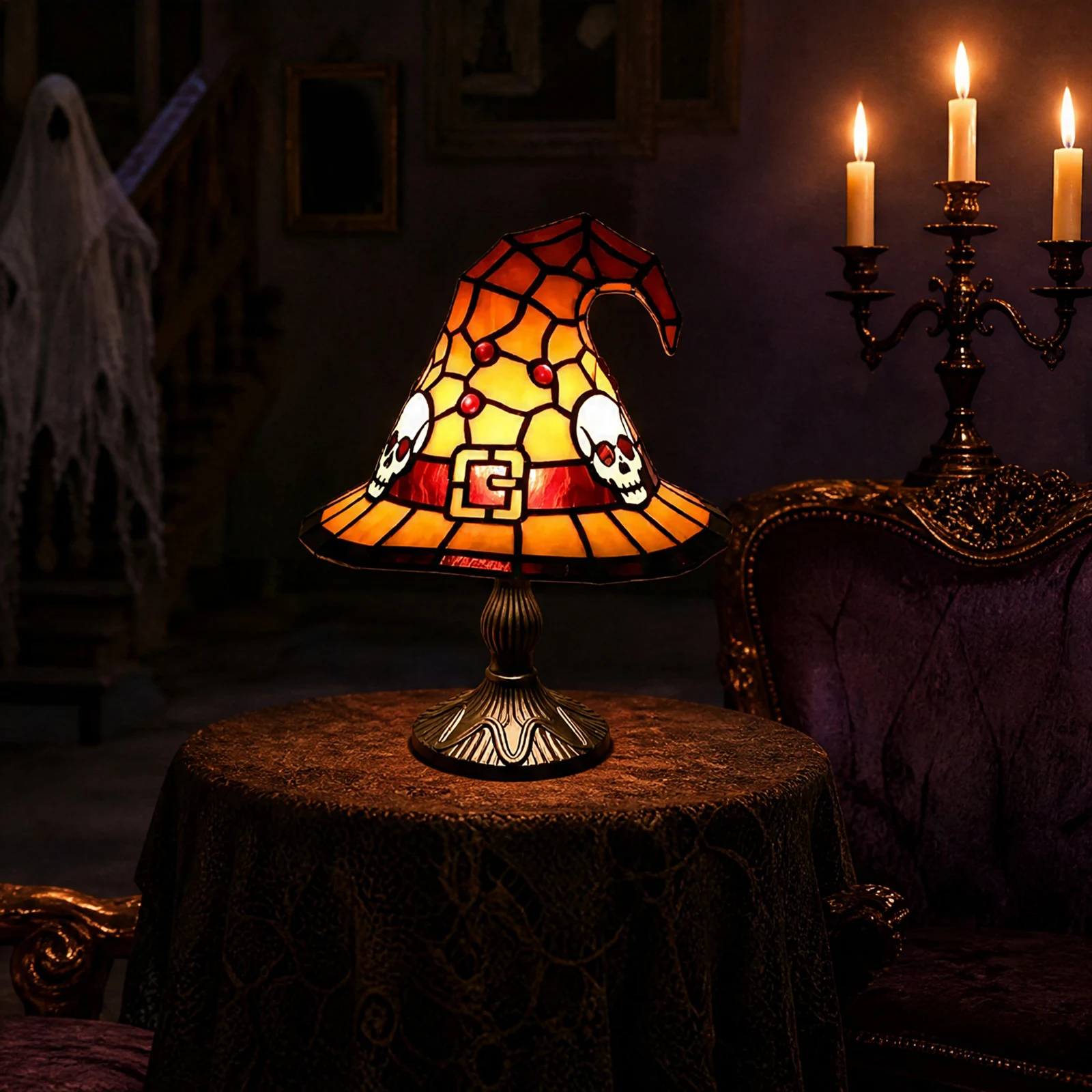 Gothic Wizard Hat Table Lamp Halloween Witch Hat Table Lamp Wizard Hats Night Light for Living Room Home Bedroom Decor