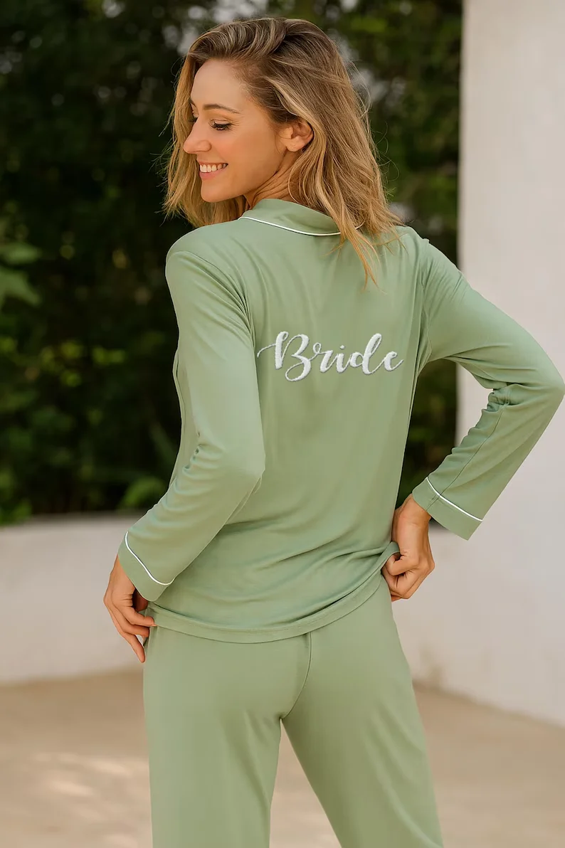 Personalized Bridesmaid Soft Modal Pajamas Bachelorette Gifts Custom Long Sleeve Pyjamas Set Wedding Couple Pjs Sleepwear