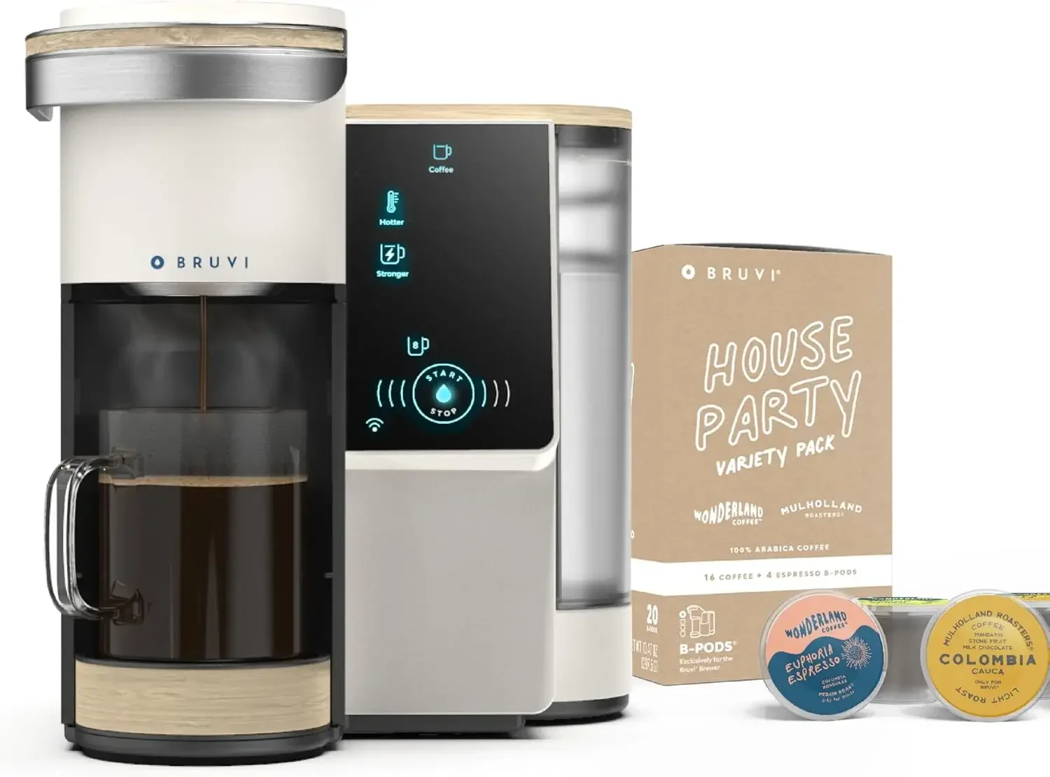 BRUVI The Bundle | Single-Serve Coffee System | Includes 20 Coffee and Espresso B-Pods Coffee Brewer + Premium Water Filter Kit