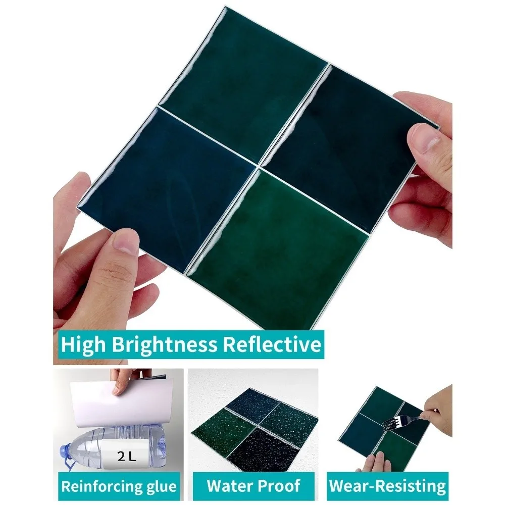 10Pcs Retro Square Kitchen Wallpaper Solid Color Self-adhesive Wall Stickers Oil-proof Waterproof Thickened Tile Stickers
