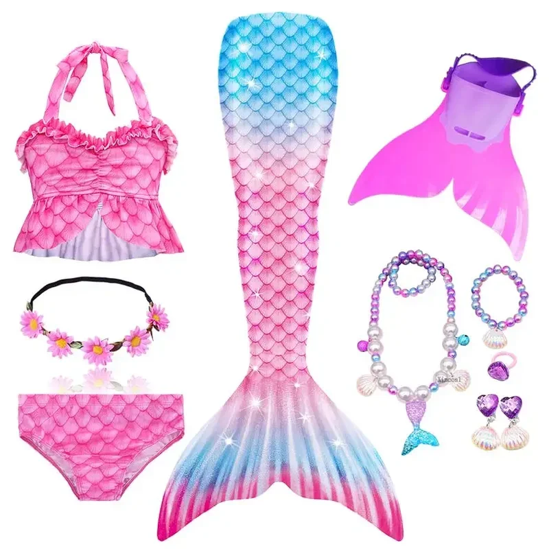 Cola de sirena con aleta monofin para niños, traje de baño para nadar, disfraces de Cosplay para niñas