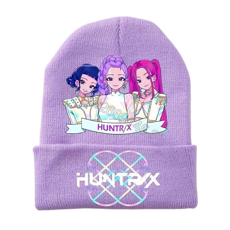 مجموعة قبعة وقفازات محبوكة من Kpop Demon Hunters مكونة من قطعتين، إكسسوارات شتوية دافئة مطبوعة برسوم الرسوم المتحركة للأولاد والبنات، قبعة صغيرة لطيفة #2