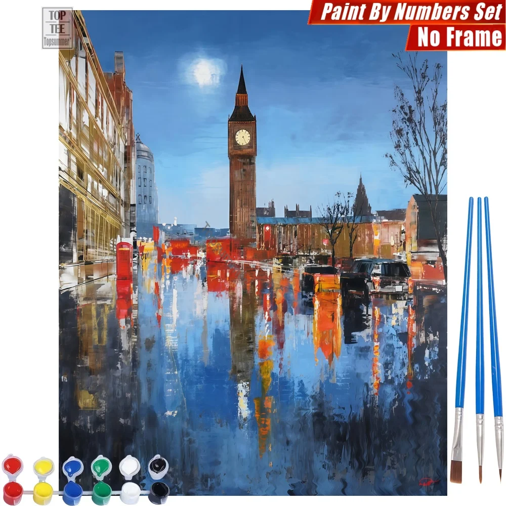 Kit de pintura al óleo digital DIY con diseño de charco urbano estilizado - Reflexión urbana estilizada, actividades relajantes, regalo de cumpleaños para mujer