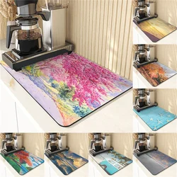 3D Plant Style Silicone Pad The Table Placemat Home Decoration Diatomite Mat Landscape Printing Drying For Dishes In The Kitchen