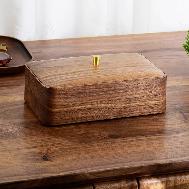 Black Walnut Storage Box Hand Carved Decorative Bedroom Jewelry Organizer Living Room Desktop Key Container Home Decoration