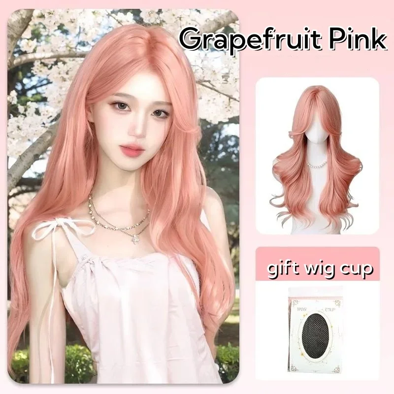 Ashely Water Dance Sand Wig Lolita Long Curly Hair Headband Set Simulation Pink Cospaly Big Wave Middle Parting  Synthetic Wigs
