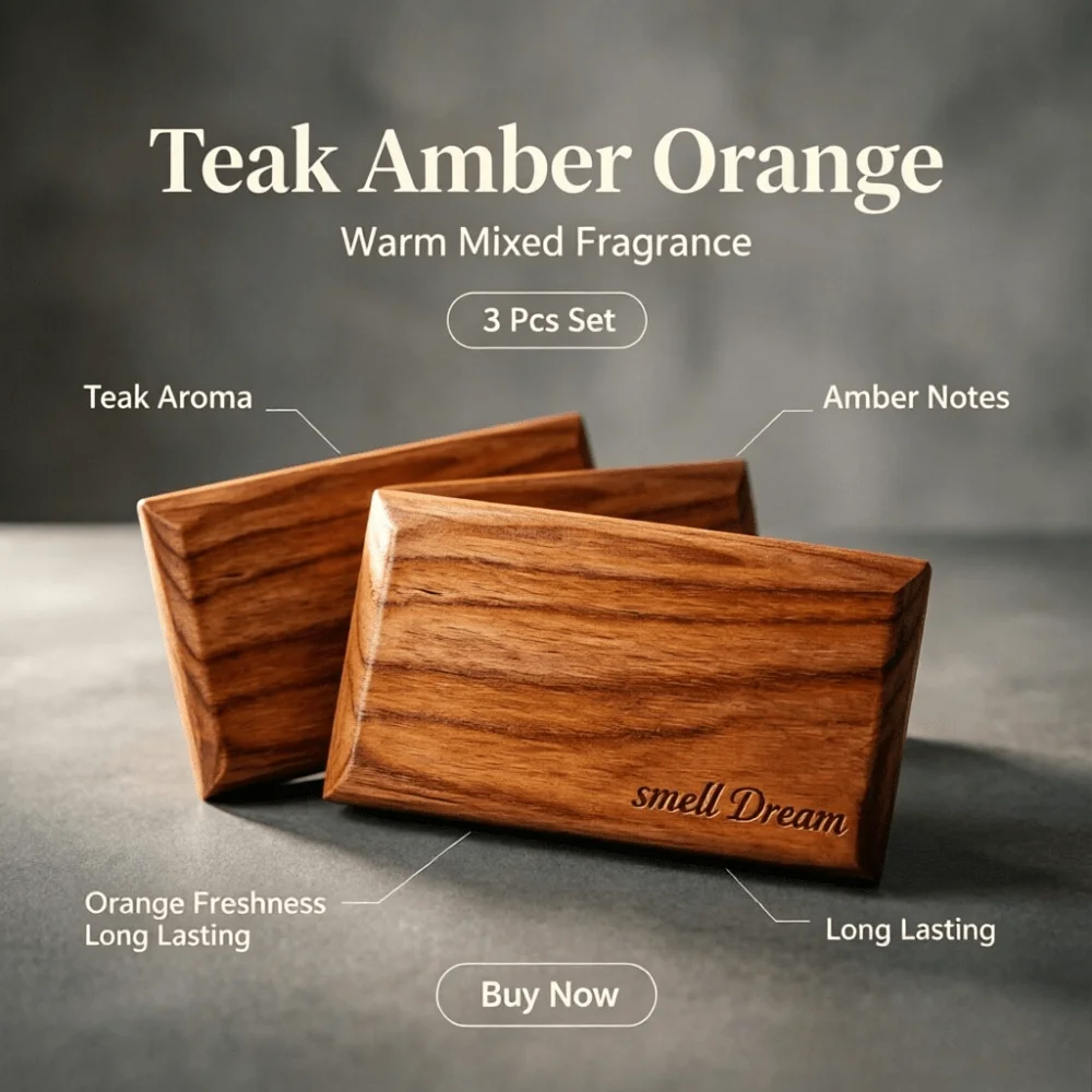 Car Air Freshener Teak Amber Orange Wood Scent Block 3 Pcs Set Long Lasting Warm Fragrance For Car Interior Home Decor