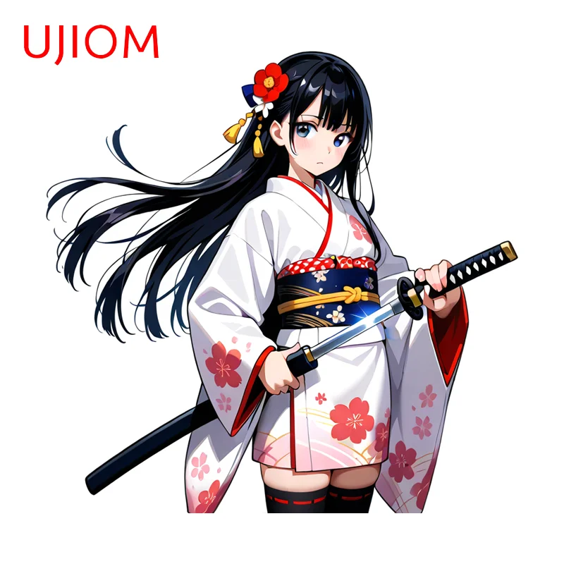 UJIOM Seductive Anime Samurai Girl Wall Stickers Trendy Pink Style Flowers Elegant Decal Vinyl Kitchen Cupboard Decoration