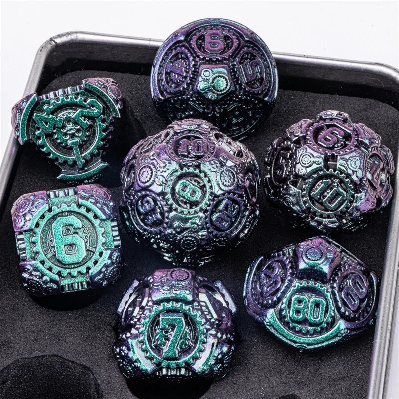 7-teiliges Würfelset DND Metall Komplettset für Dungeons and Dragons Polyedrische RPG D&D Geschenkidee – Detail 17