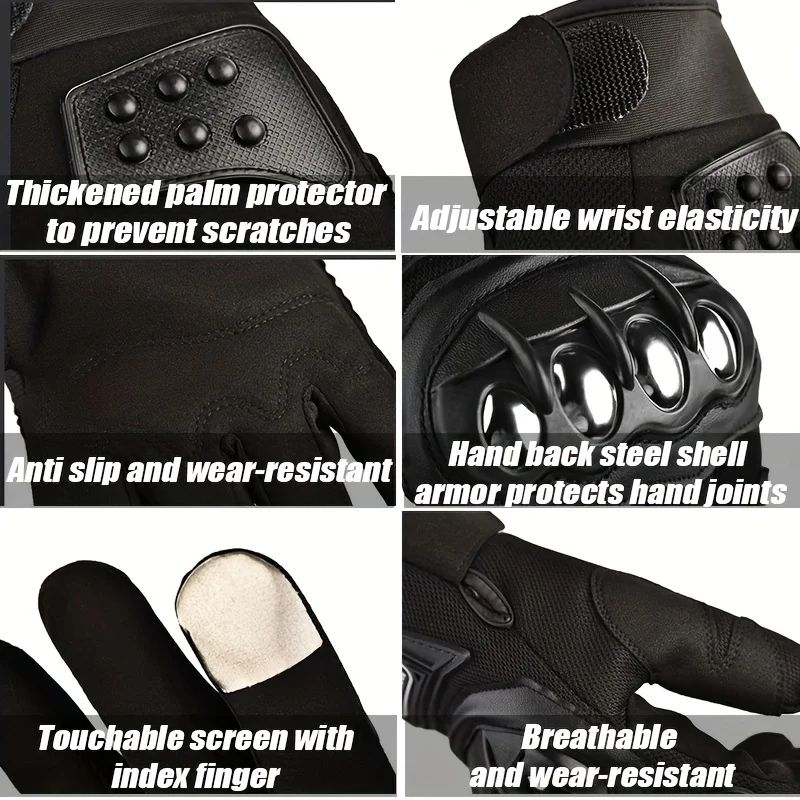 1Pair Stainless Steel Hard Shell Tactical Motorcycle Riding Glove For Men And Women Winter Outdoor Sports Waterproof Warm Gloves