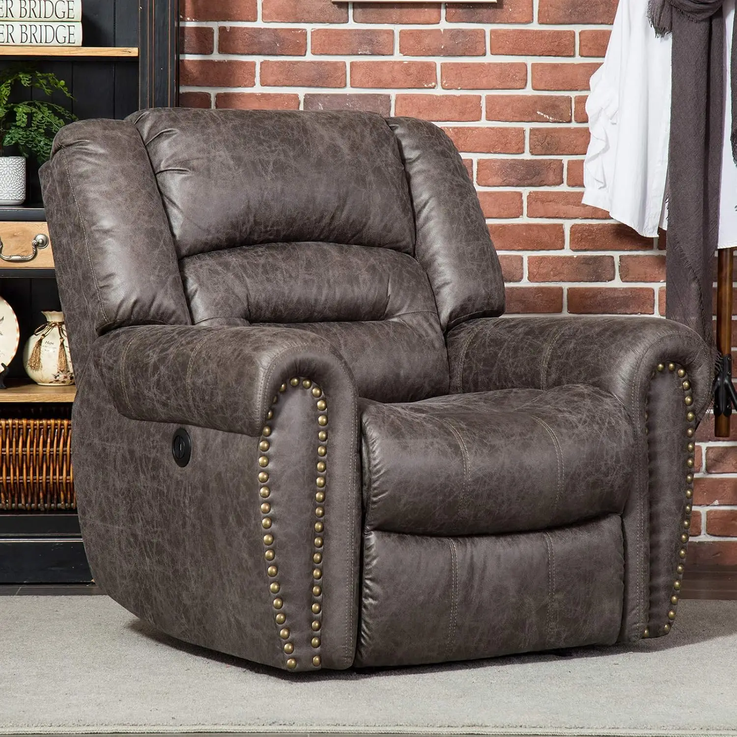 Electric Recliner Chair W/Breathable Bonded Leather, Classic Single Sofa Home Theater Recliner Seating W/USB Port, Customized