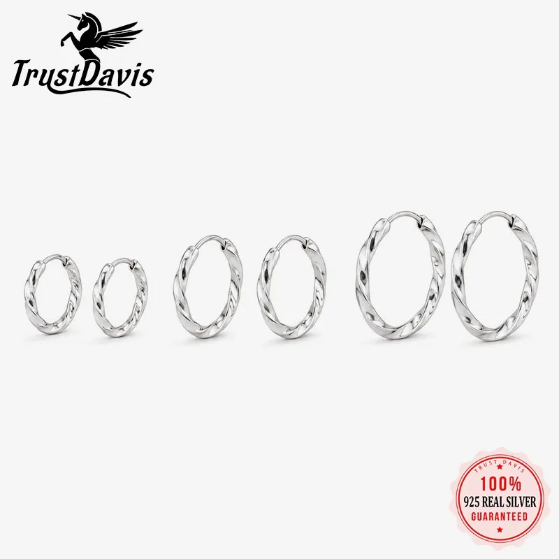 TrustDavis Real 925 Sterling Silver Simple and Classic Twisted Braided Earrings for Women Daily Wear Jewelry Gift DS4966