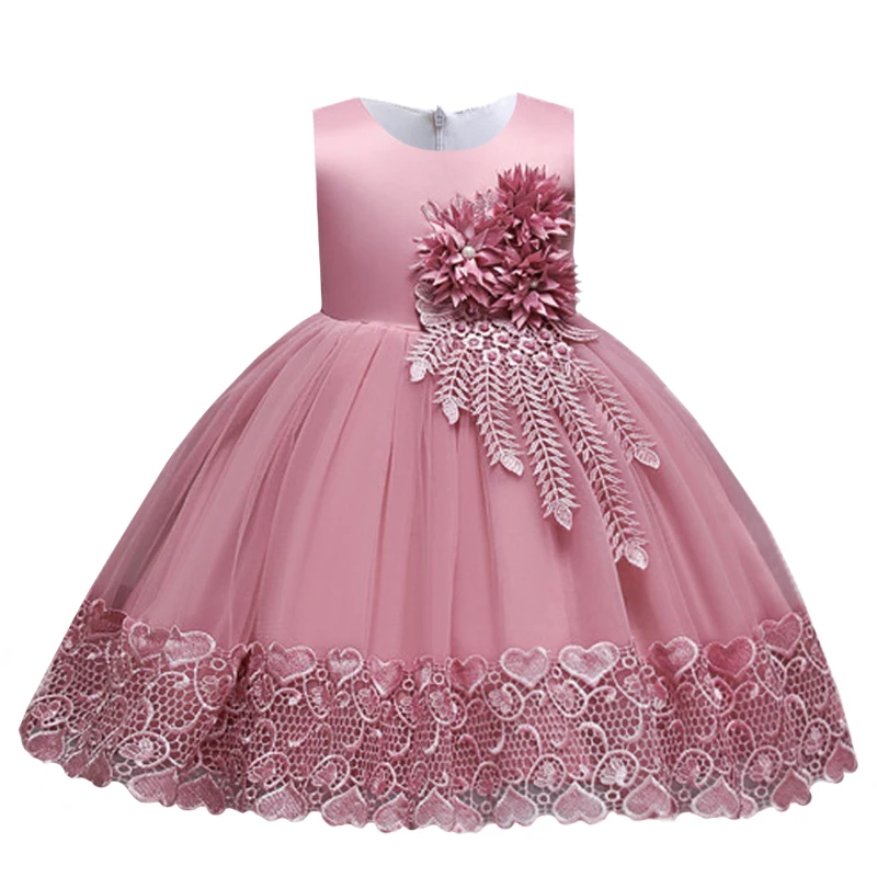 2023 Summer Girls Dress Lace Applique Flower Girl Party Dresses Children Costume 2-10 Years Kids Wedding Princess Birthday Dress