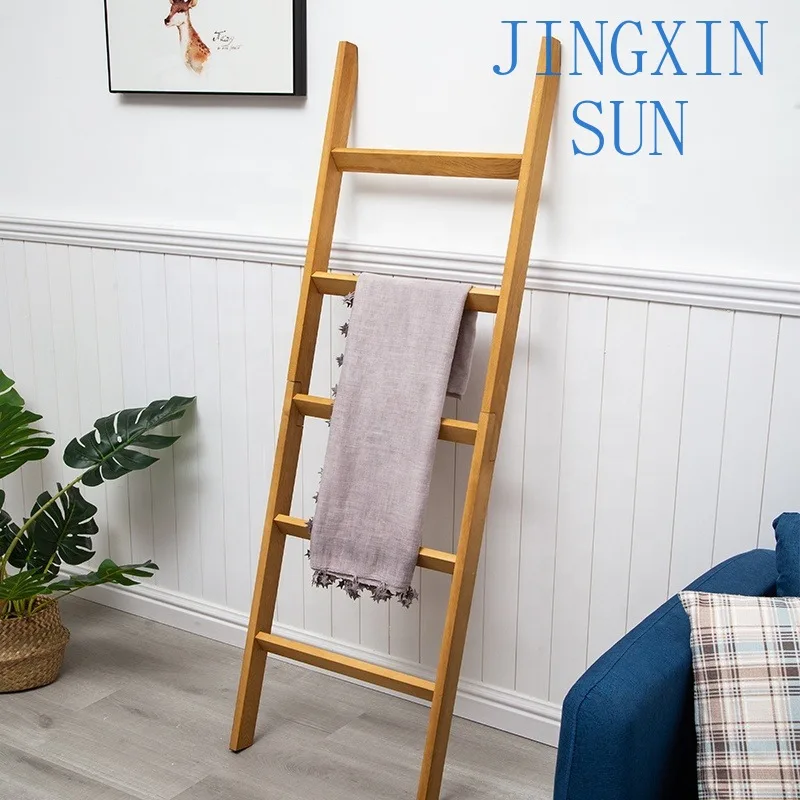 Custom wood blanket ladder 5ft wall sloping ladder shelving wooden towel rack ladder wood