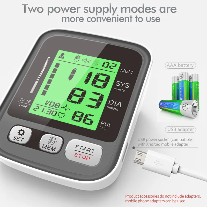 JianYouCare Digital LCD Arm Blood Pressure Monitor Heart Beat Meter Machine Large Cuff Medical Portable Tonometer BP Tensiometer
