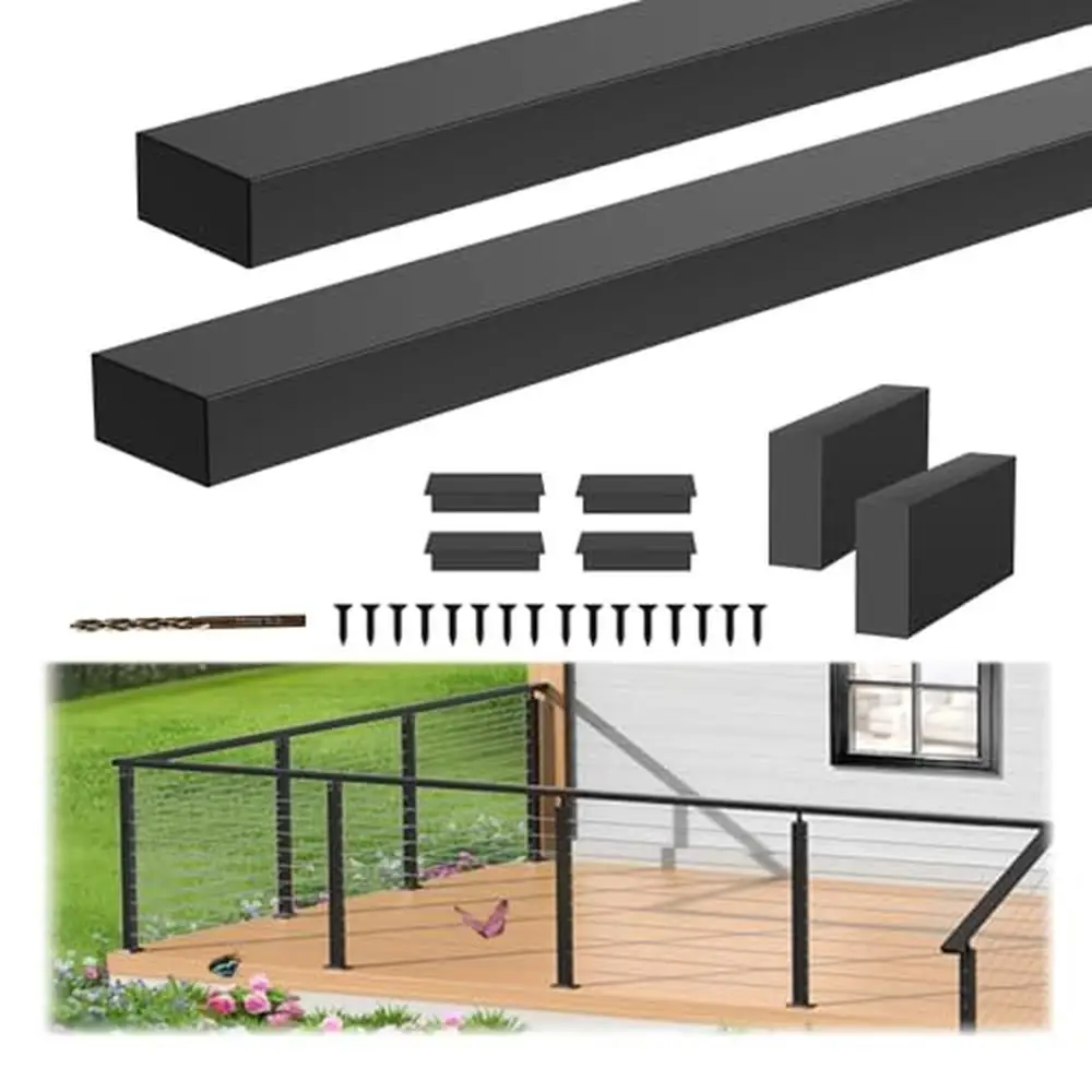 Stainless Steel 304 Handrail 8ft Black 2Pack Flat Top Rail with End Cap and Connecting Blocks Stairs Decks Balconies DIY