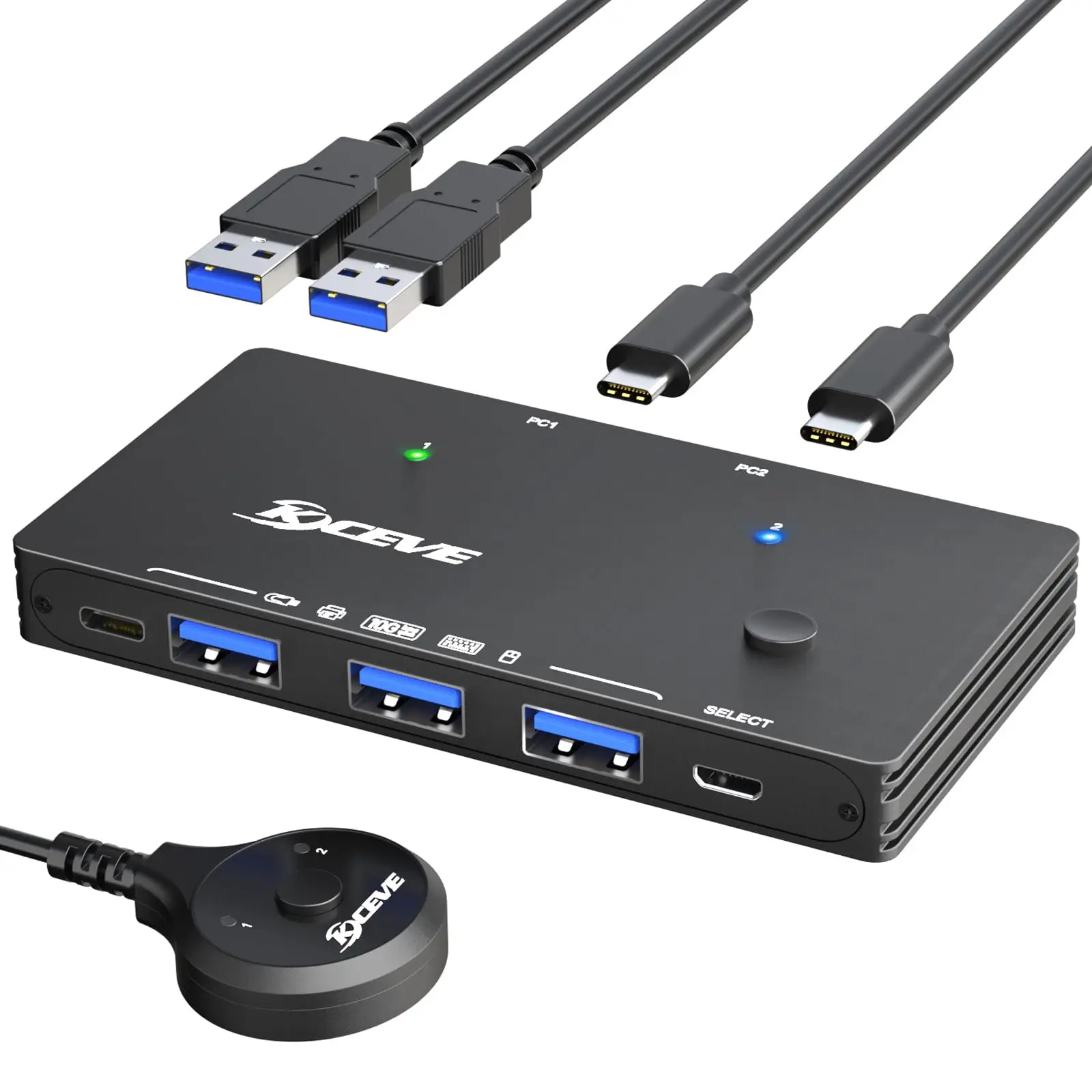 KCEVE USB 3.2 10Gbps 2 in 4 Out USB C Switcher for 2 PC Share 4 USB Devices, Printer, Scanner, Mouse, Keyboard