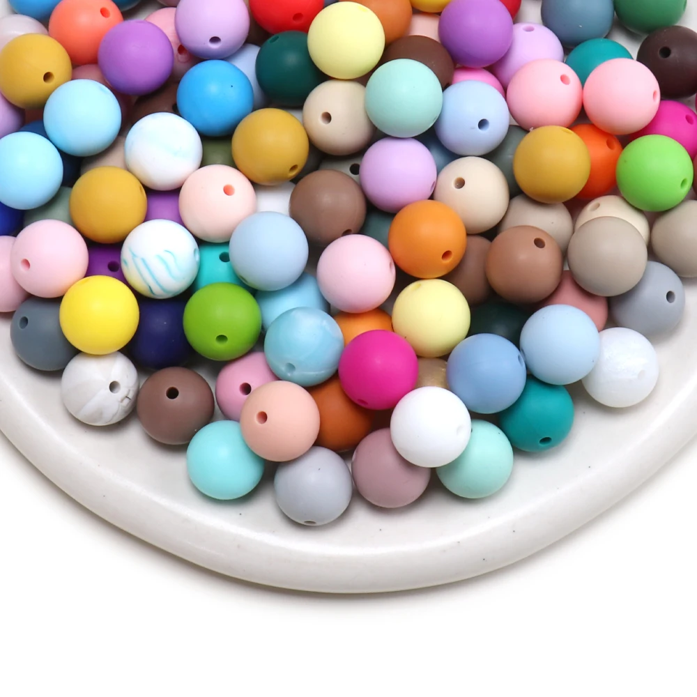 

12pcs Round Silicone Beads 15mm For DIY Bracelets Necklaces Key Rings Pens Crafts Jewelry Making Bead Accessories Teether Beads