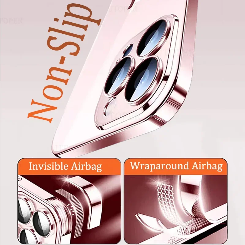 럭셔리 도금 투명 소프트 TPU 전화 케이스 For IPhone 16 15 14 13 12 11 Pro Max Plus 초박형 HD 렌즈 보호 커버