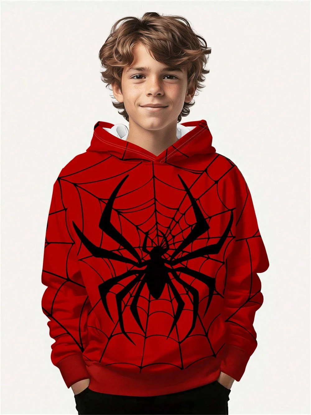 Marvel Spider-Man Cartoon Hoodie Casual Spider 3D Printed Pattern Boys Pullover Loose Hoodie Spring Autumn Children's Clothing