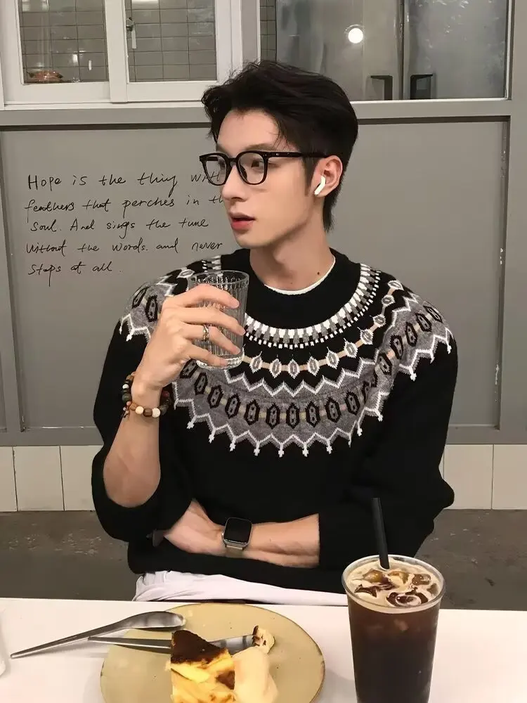 

Casual Knitted round Ne Sweater Men's Autumn Winter Comfortable High Level Leisure Knitwear Easy Match Long Sve Top