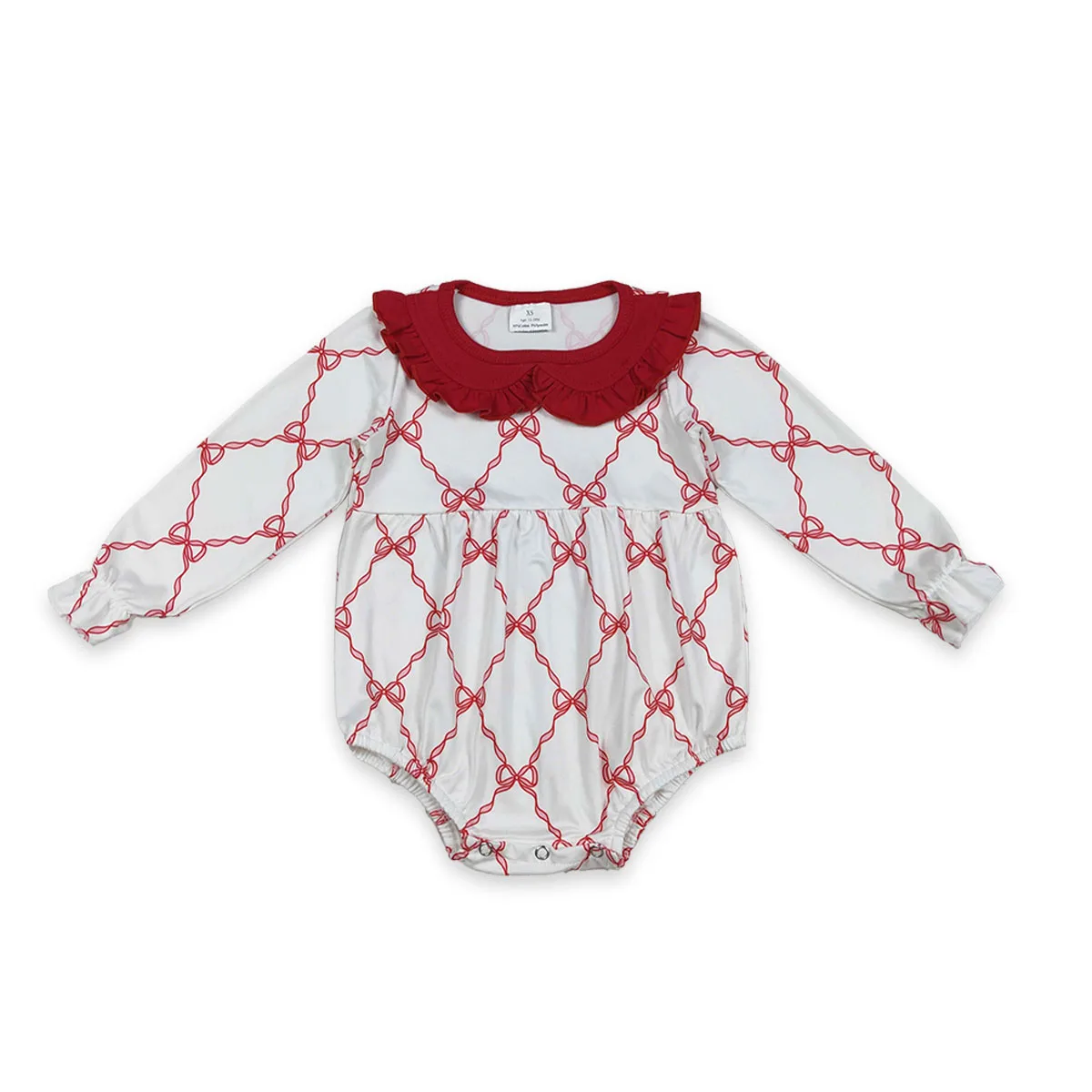 Newborn Baby Girl Long Sleeve Red Bows Checked Bubbles Romper Jumpsuit Valentines Kids Toddler Ruffle Infant Oneises Wholesale