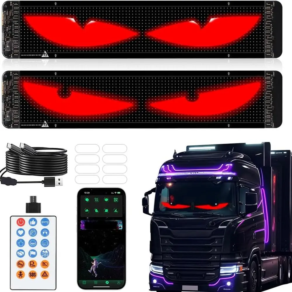 

Pair of Custom LED Devil Eyes Lights, Flexible 4.72x23.68 Screen for Vehicle Windshield, Unique Car Decor Accessories