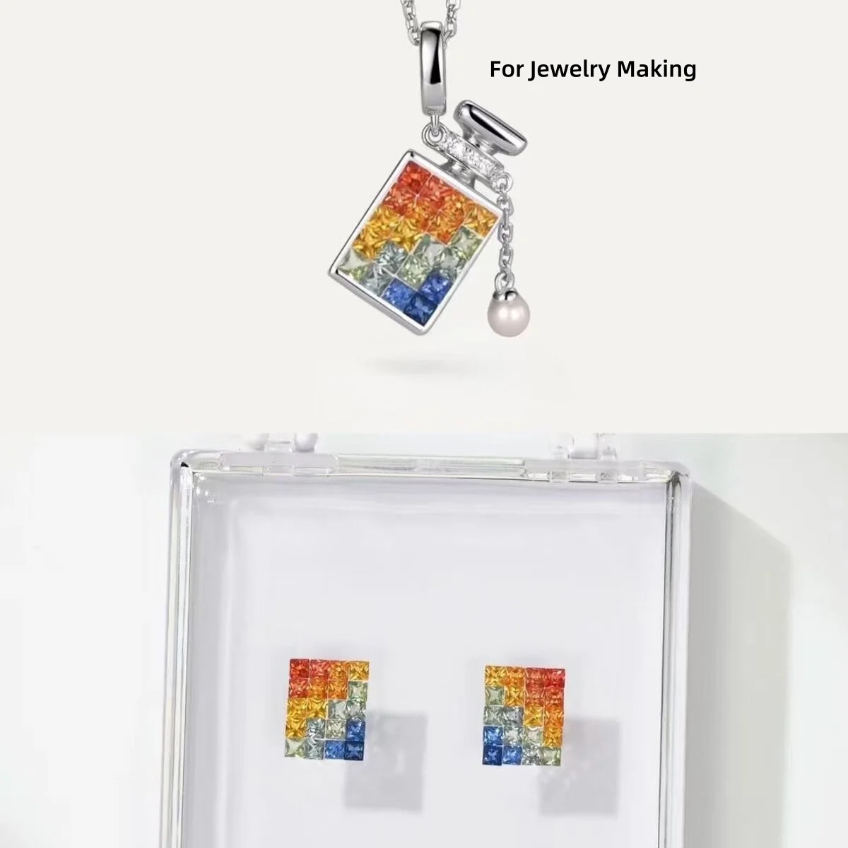 Princess Cut Lab Grown Sapphire Rainbow gradient Color Dopamine Colorful Loose Gemstone for Jewelry Making Wedding Ring Inlay
