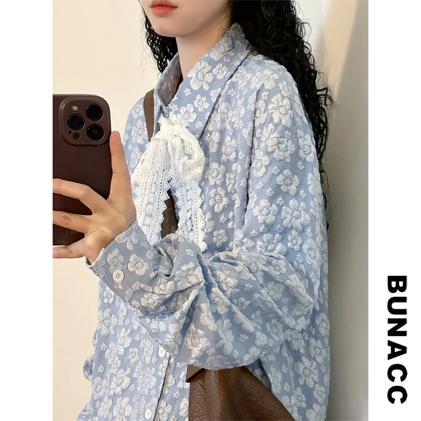 

Весна 2026: Свободная женская блузка с длинным рукавом и цветочным принтом в японском ретро-стиле, повседневный топ BUNACC2026