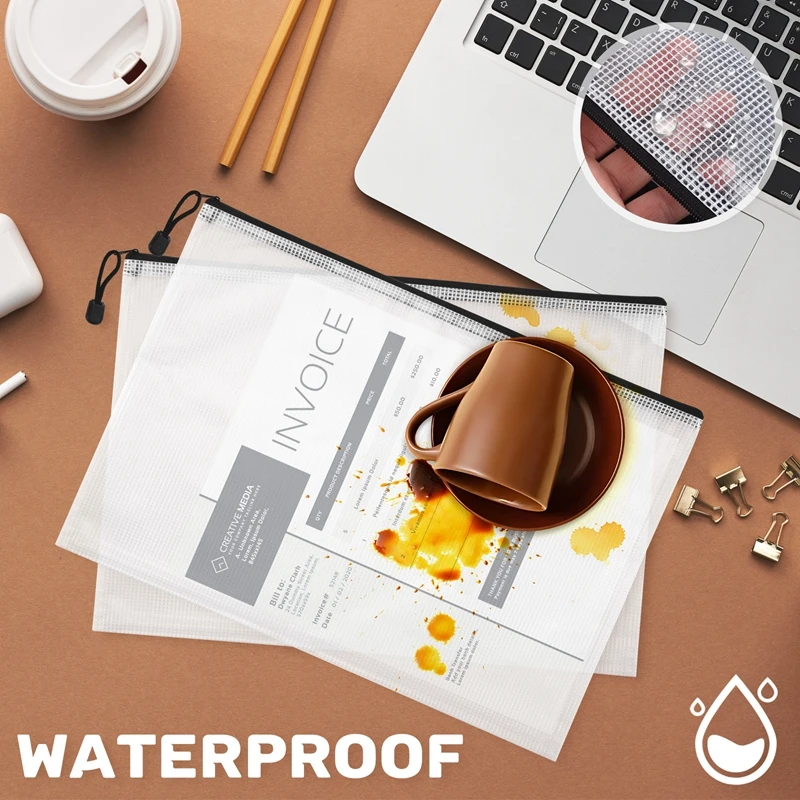 12PCS A3 Folder, Information Zipper Bag Plastic Wallet Mesh File Bag Zipper Bag Zipper Wallet