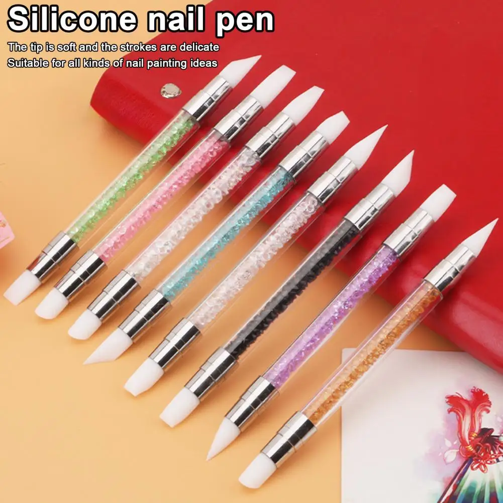 Professional Manicure Tools Dual Tipped Nail Art Brushes Set for Manicure Silicone Sculpting Gel Brush Pen with Rhinestone