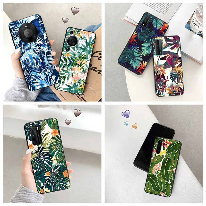 Silicone Black Phone Case for Motorola G200 5G G30 G31 One Fusion Tropical Plant Green Leaf Huawei P40 P30 P20 P Smart iphone6