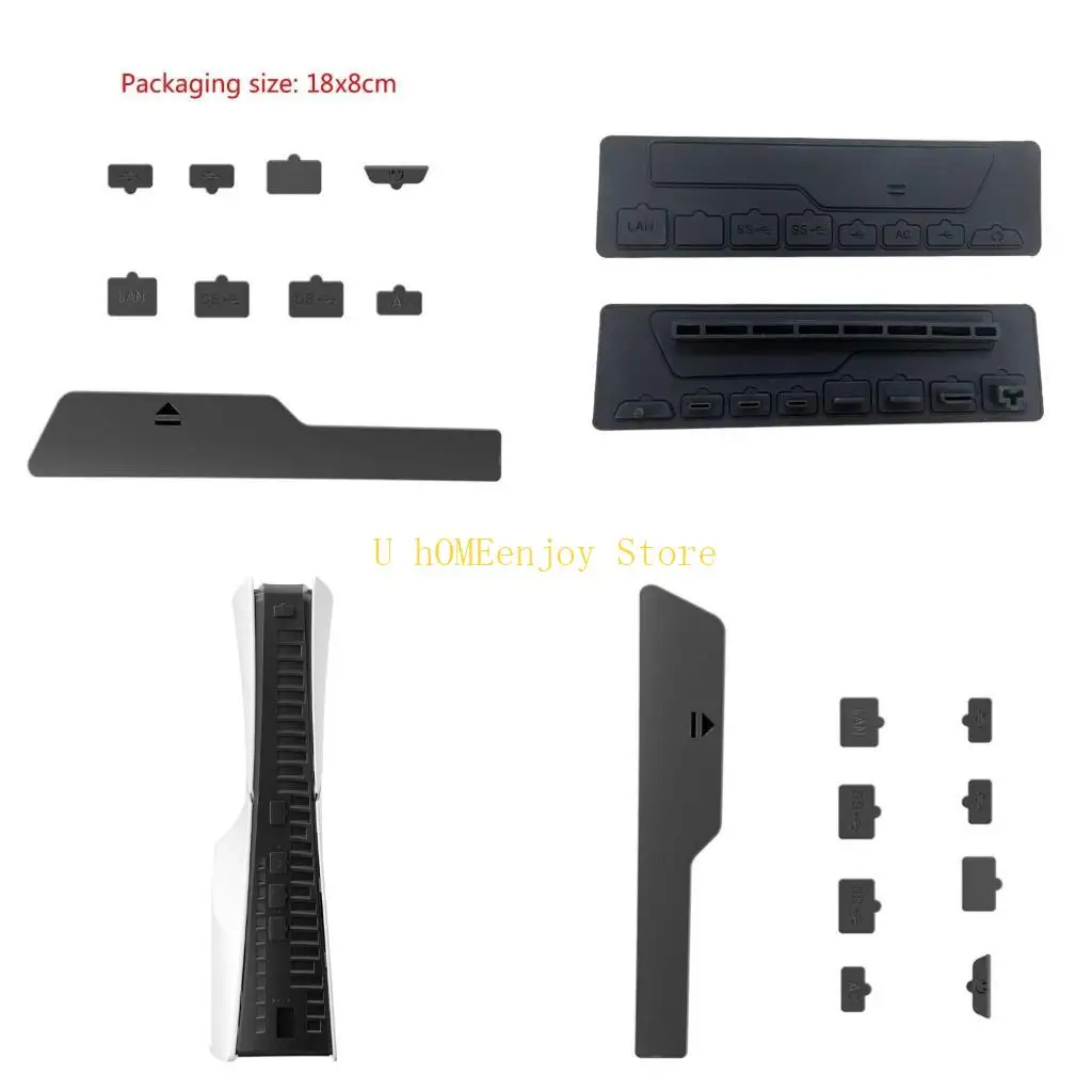 B0KF 9Pcs Game Console Rubber Dust Protector Dust Plug for PS 5 Antidust Cover Gaming Accessories Dustproof Plug Black