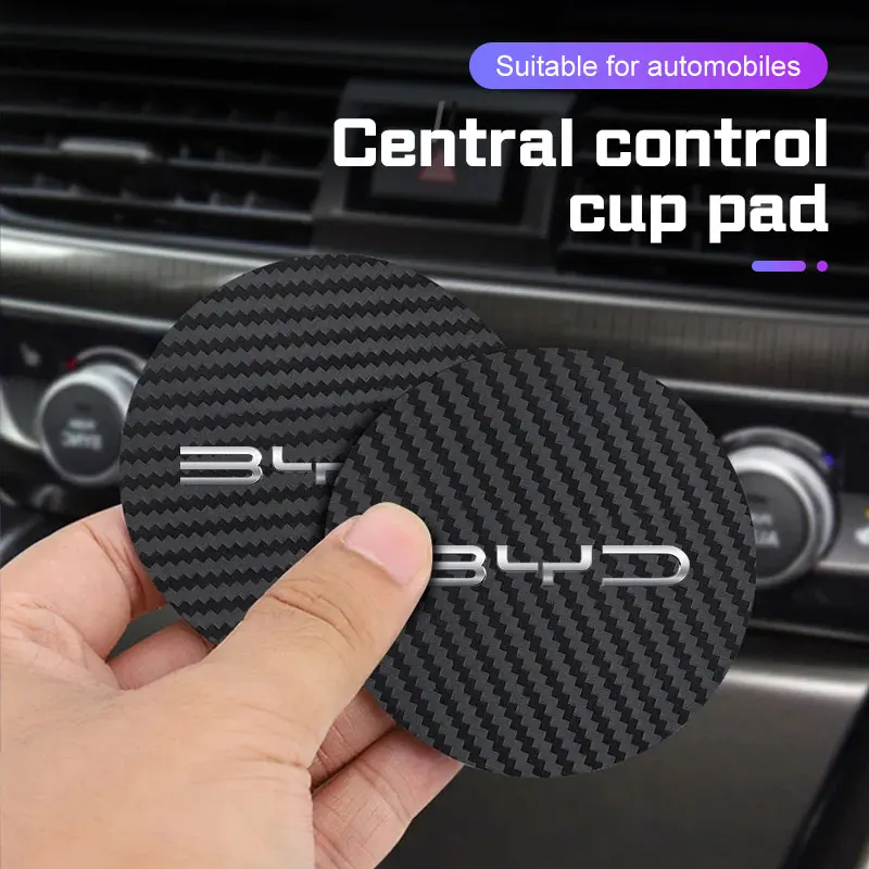 

For BYD Sealion 7 Song Plus Atto 3 Han Tang Qin Seal Dolphin 2Pcs Car Coaster Water Cup Anti-slip Pad Leather Mat Accessories