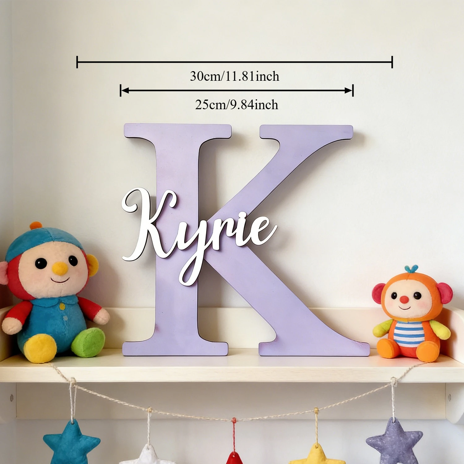 1pc Custom Two Layer Light Purple Initial Letter Wooden Name Sign Personalized Script Text Wall Tabletop Bedroom Decor Plaque view 4