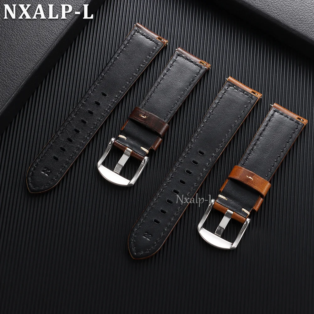 Oil Wax Cowhide Strap 18 20mm 22mm 24mm 26mm Genuine Leather Watch Band for Panerai for Omega Smartwatch Bracelet Quick Release - view 6