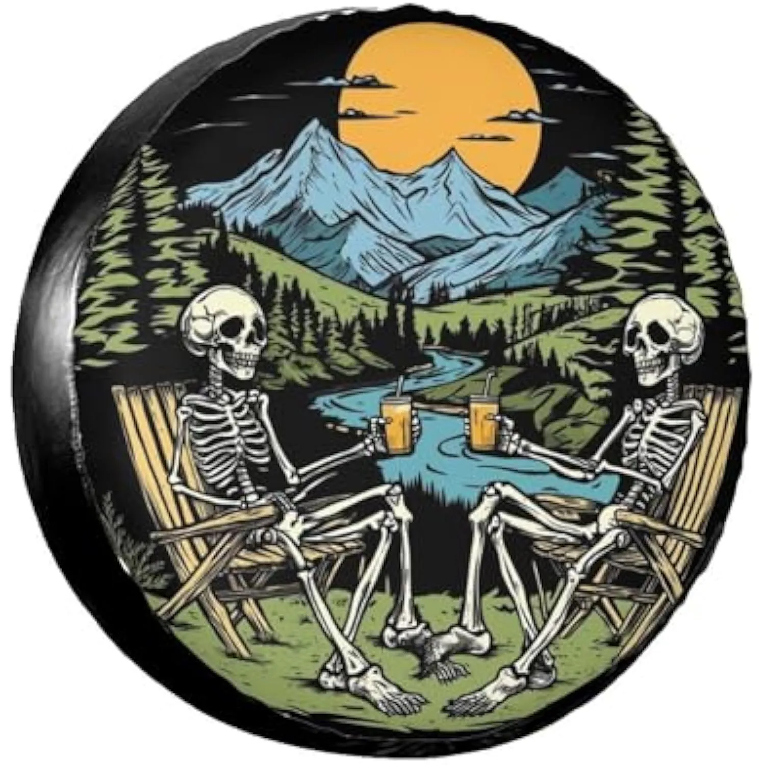 

Skeleton Couple Camping Spare Tire Cover Waterproof Sun Protection Protector for SUV