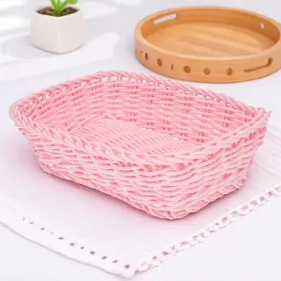 

Macaron Color Woven Storage Basket Desktop Organizer Tray Natural Home Decor Living Room Bedroom Kitchen Multipurpose
