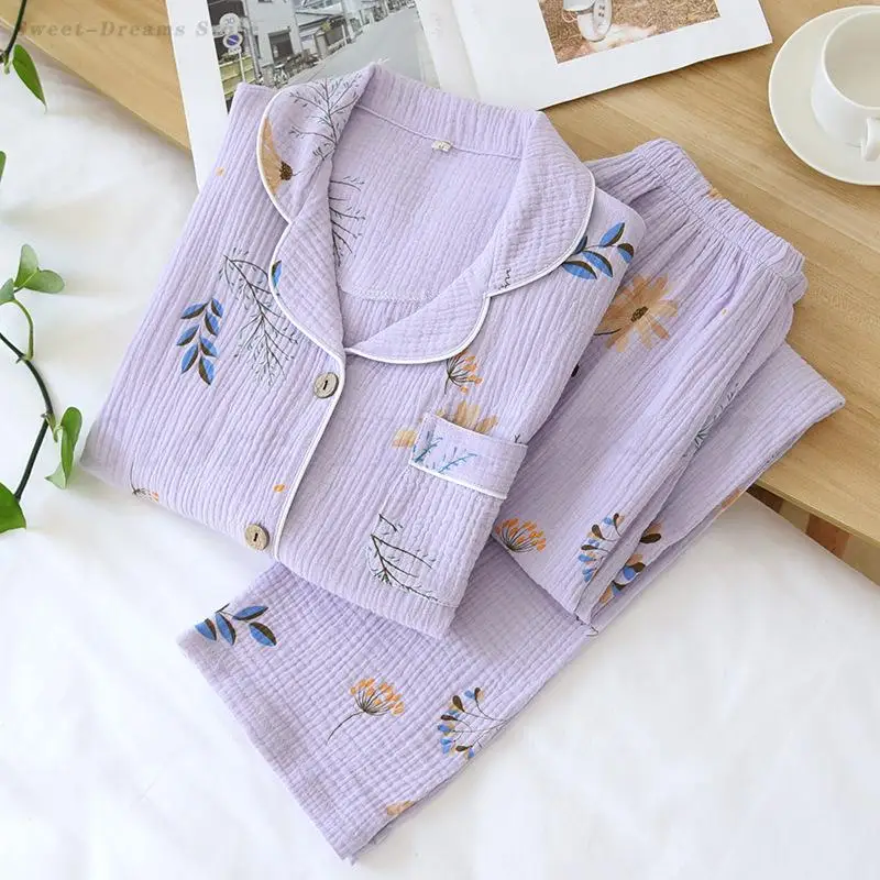 Purple Lavender Pajamas Set Girls Sweet Elegant Homewear Sleepwear Soft Cotton Loungewear Women's Shirt&trouser Pyjamas Suit