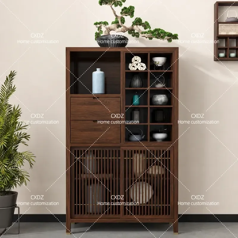 New Chinese Style Bogu Cabinet Display Low Cabinet Tea Room Simple Modern Edge Duobao Shelf Against Wall Solid Wood Storage