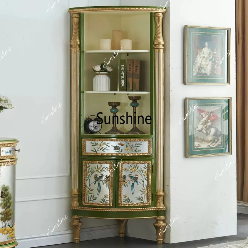 European corner cabinet, solid wood, living room storage, bedroom curved right angle