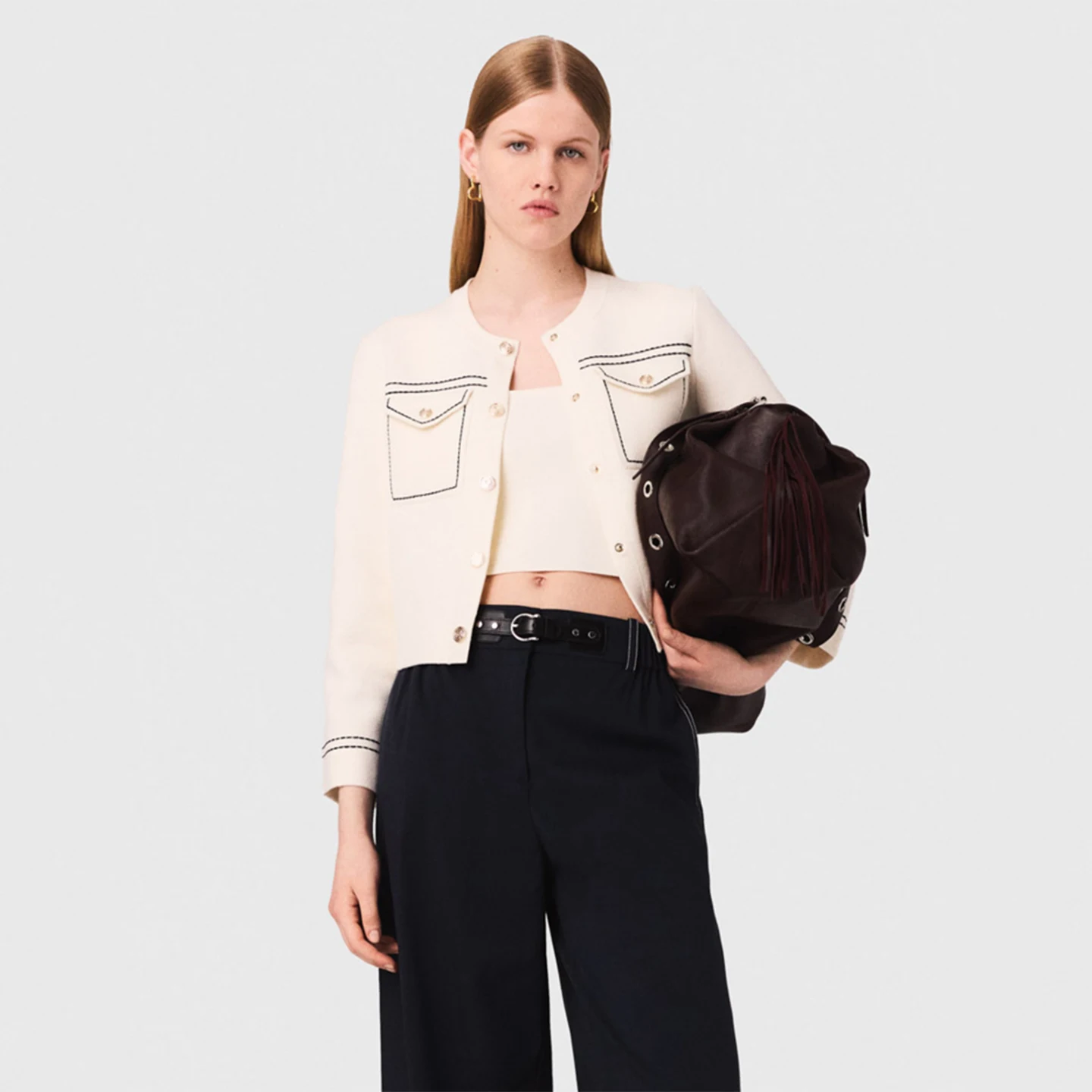 

MaSandeM Women's Faionable White Single-Button ort Knitted Jaet 2025 Autumn New Sle Soft Medium Thin Long Sve