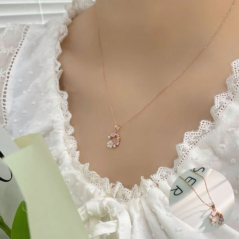 

100% 925 Sterling Silver Shell Flower Necklace for Women Girl Zircon Fashion Geometric Design Jewelry Party Gift Dropshipping