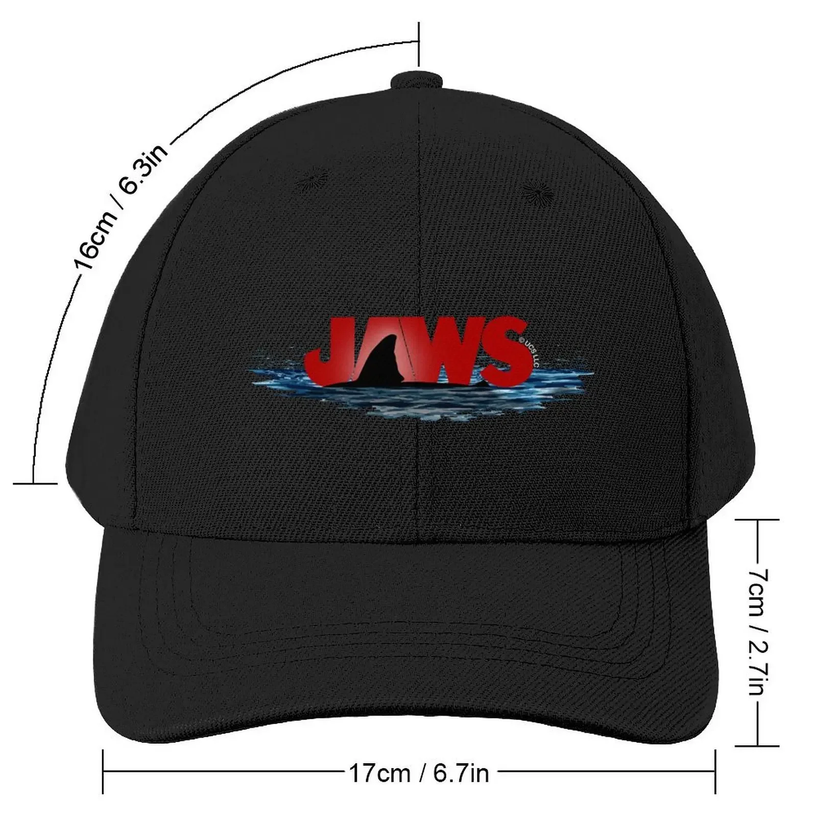 JAWS LOGO with GREAT WHITE SHARK FIN EMERGING FROM THE OCEAN SURFACE Baseball Cap beach hat Beach Outing Male Women's