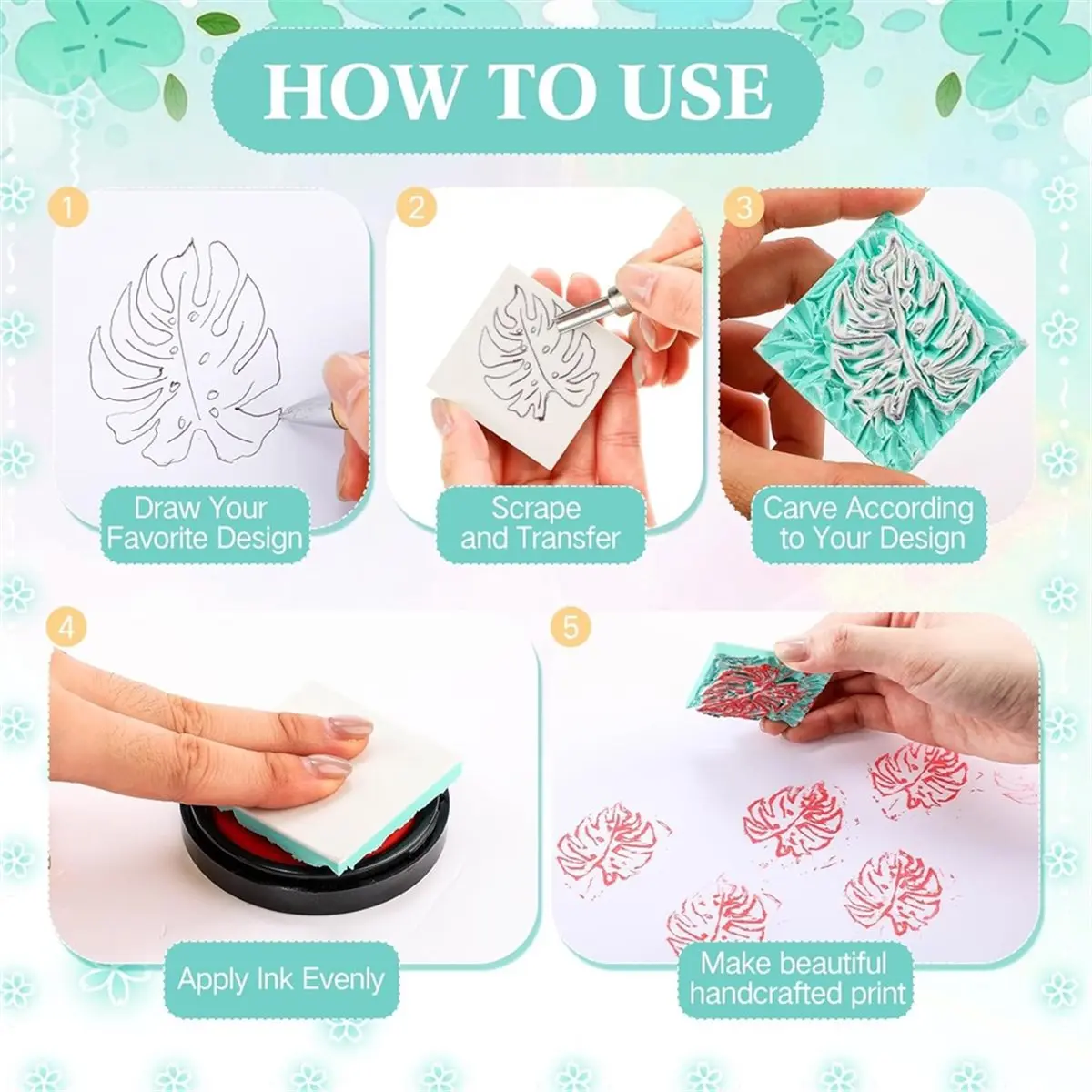 THANKYOU 18 Pcs Rubber Stamp Carving Blocks Linoleum Blocks 4