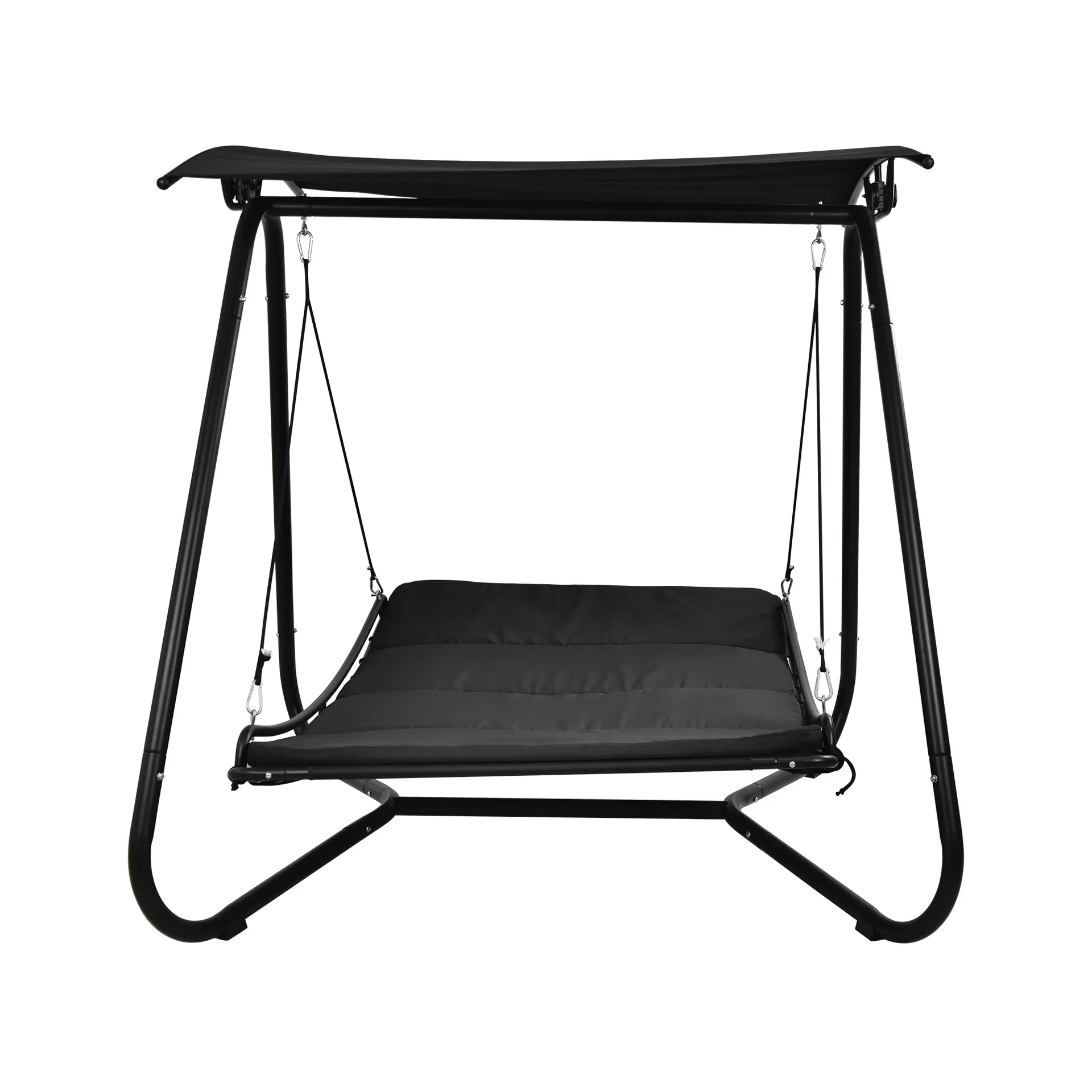 2026 Modern Iron Outdoor Furniture Swing Rocking Chair with Sunshade for Patio Garden Villa (2-Person Non-Waterproof Cushion)pro