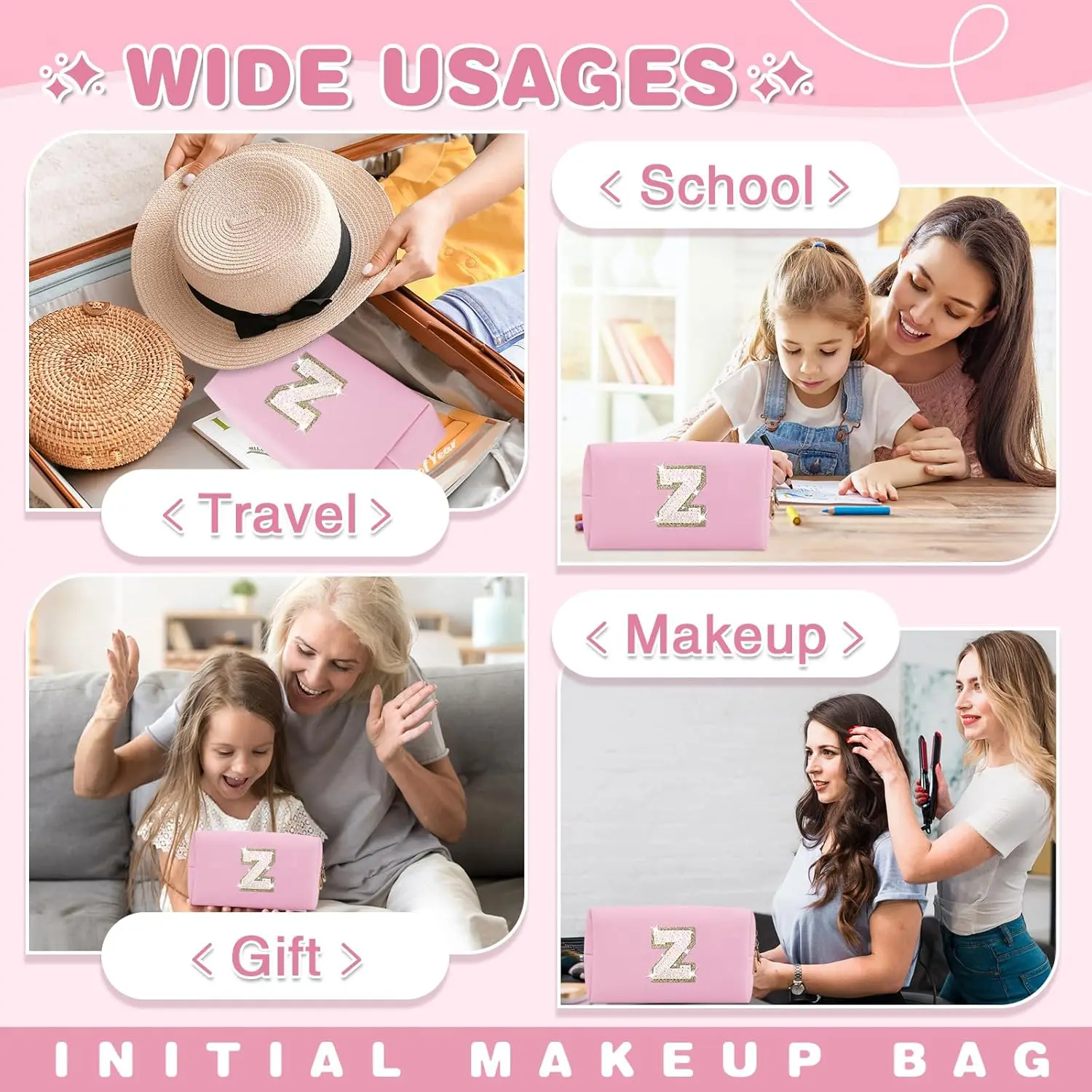 Pink Makeup Bag PU Towel Embroidered Letter Storage Bag Travel Washroom Bag Cosmetics Multi functional Storage Bag-LJX