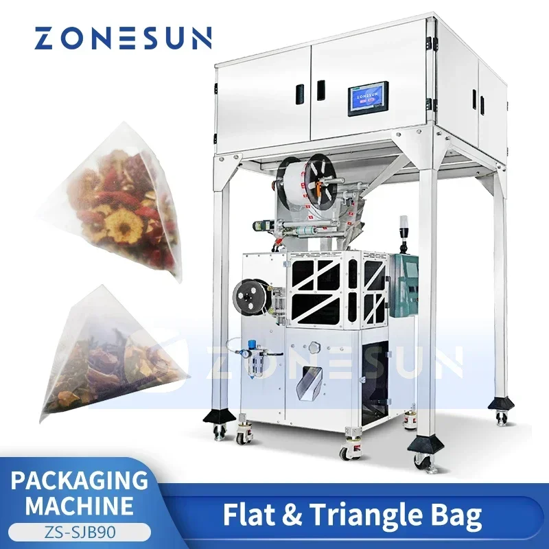 ZONESUN ZS-SJB90 VFFS Pyramid Tea Bag Making Machine Herbs Flower Vertical Form Fill Seal Tea Leaves Nylon Pouch Packing