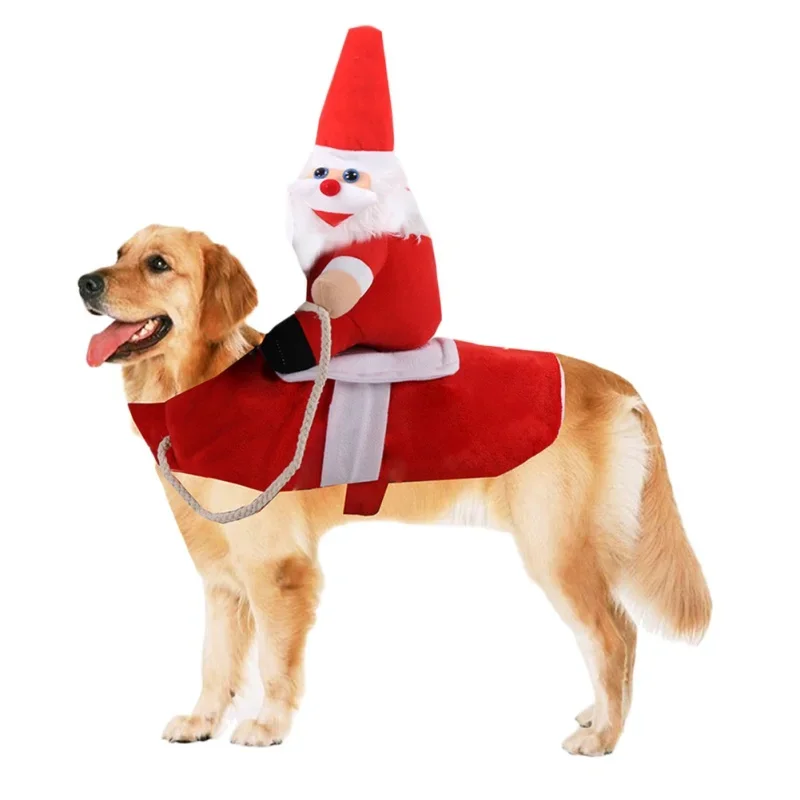 Funny Christmas Pet Costume Santa Riding Horse Dogs Vest Coat Clothes for Christmas Halloween Party Dressing up Dogs Cats Outfit