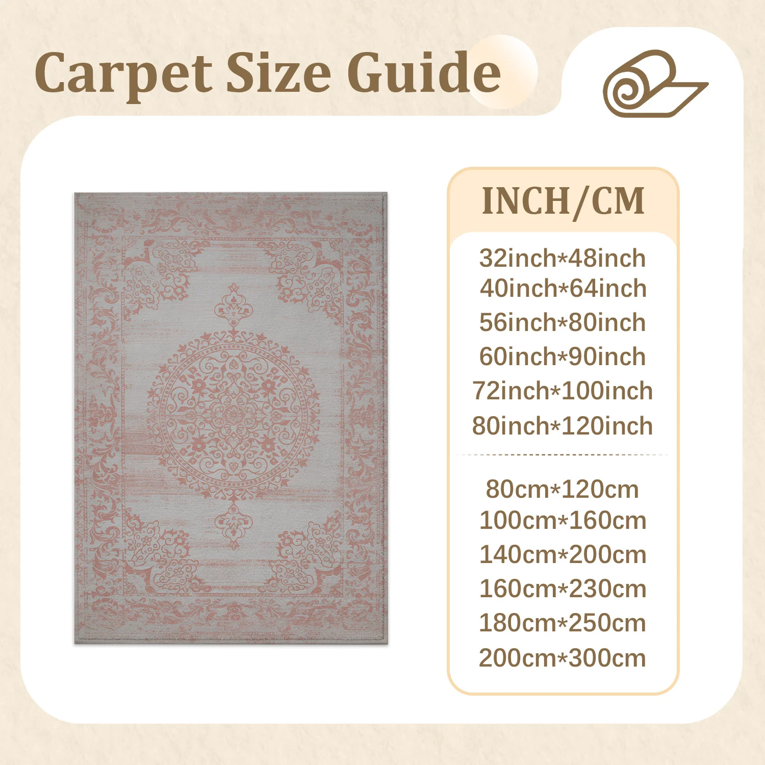 Large Indoor Area Rug, Soft Velvet Low Pile Floor Rug with Non-slip Dotted Backing, Machine Washable Vintage Blush Pink Medallion Pattern Rug for Living Room, Bedroom Distressed Boho Style Home Decor Rug